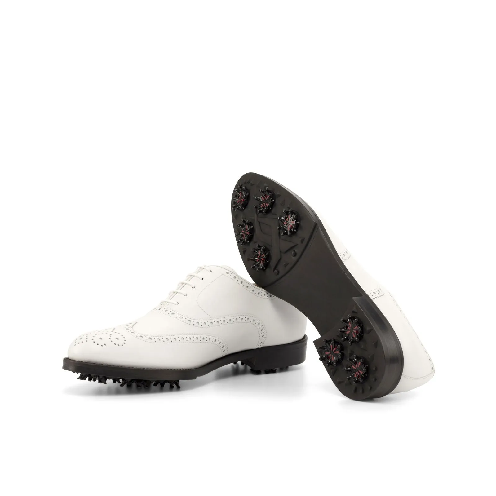 Men's Full Brogue Golf Leather Shoes Wide Plus Size White 4728