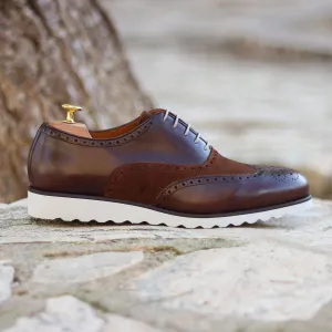 Men's Full Brogue Leather Shoes Wide Plus Size Dark Brown 1832