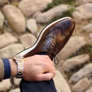 Men's Full Brogue Leather Shoes Wide Plus Size Dark Brown 2320