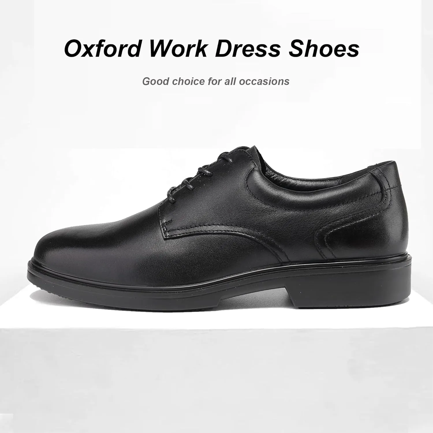 Men's Full Grain Leather Oxford Work Dress Shoes - Classic Black Soft Toe Business Shoes with Kevlar Puncture Resistance