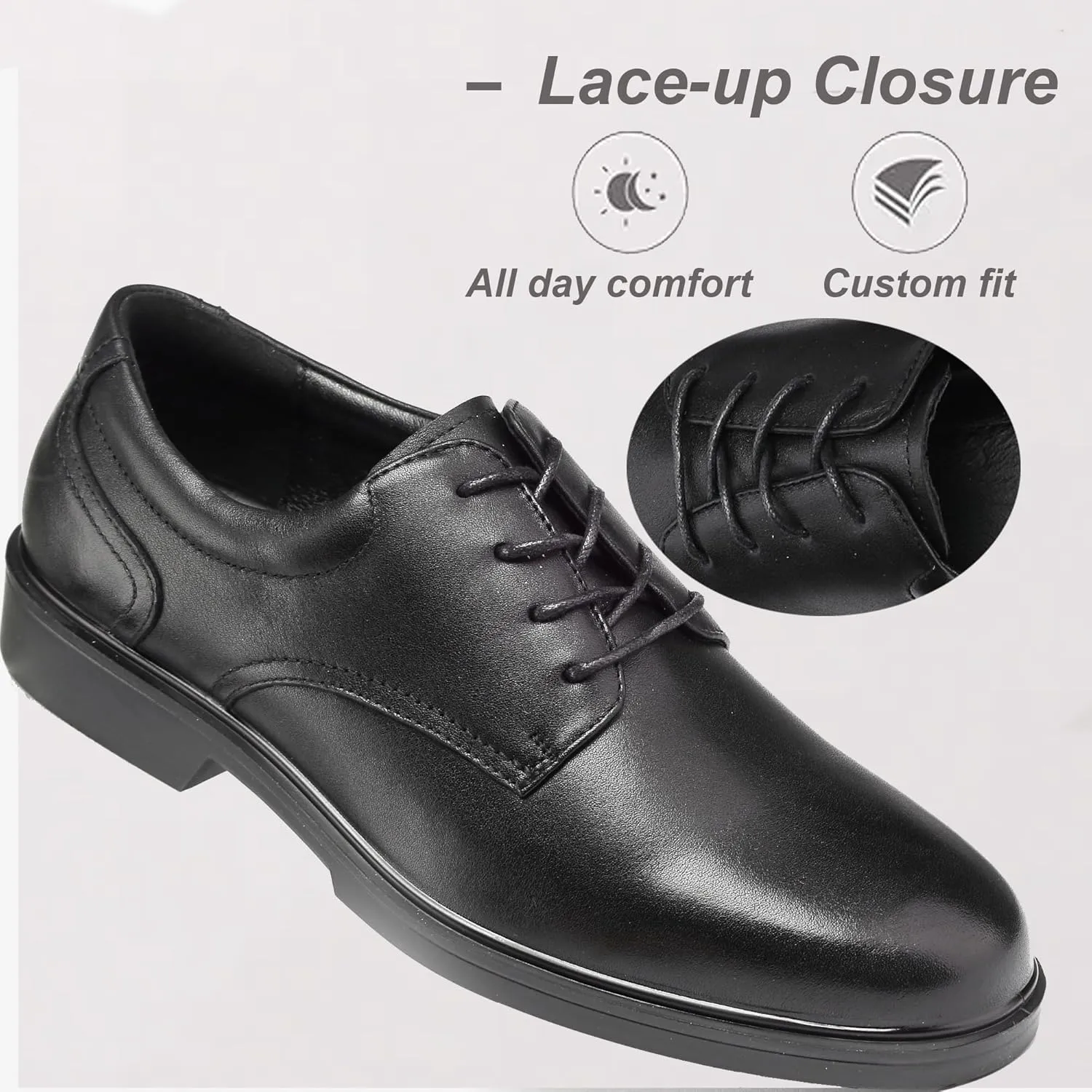 Men's Full Grain Leather Oxford Work Dress Shoes - Classic Black Soft Toe Business Shoes with Kevlar Puncture Resistance