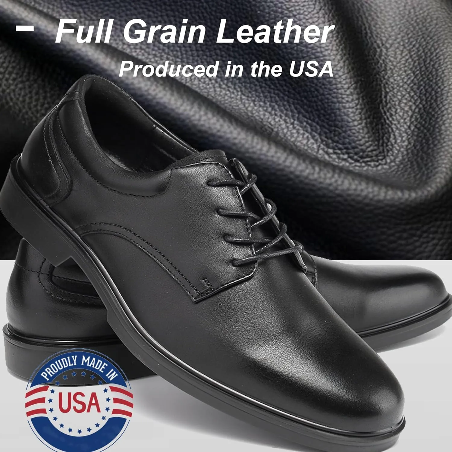 Men's Full Grain Leather Oxford Work Dress Shoes - Classic Black Soft Toe Business Shoes with Kevlar Puncture Resistance