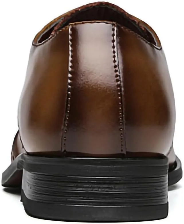 Men's Genuine Leather Brogue Dress Shoes, British Style Lace-Up Derby Shoes