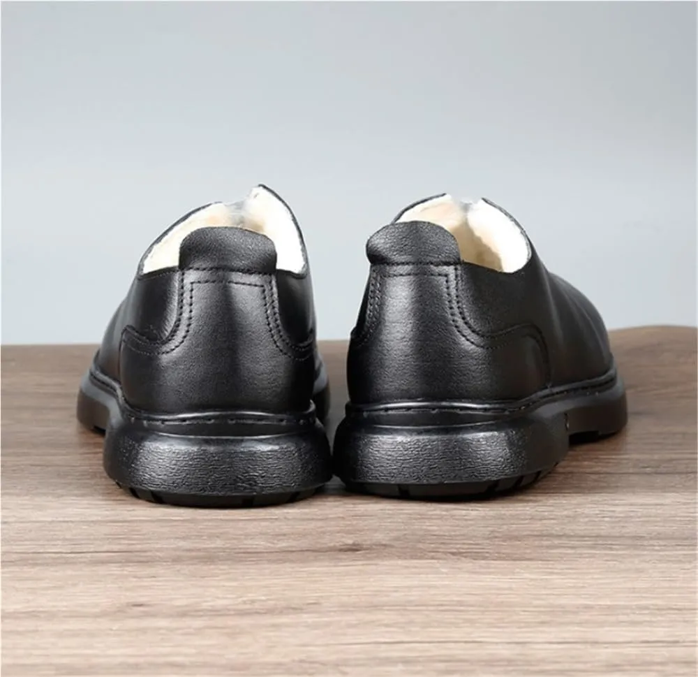 Mens Genuine Leather Loafers Slip On Classic Faux Fur Lined Rubber Sole Round Toe Flexible Comfortable