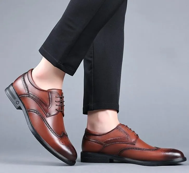 Men's Genuine Leather Oxford Shoes Low Top Formal Business Non-Slip Dress Shoes Wedding Office Derby Shoes for Men(Brown,9)