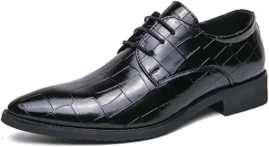 Men's Genuine Leather Oxford Shoes Men Vintage Lace Up Platform Dress Shoes Retro Pointed Chunky Heel Non-Slip Business Derby Shoes(Black,8)