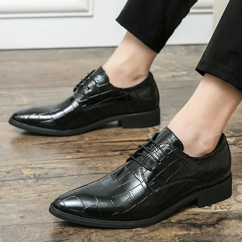 Men's Genuine Leather Oxford Shoes Men Vintage Lace Up Platform Dress Shoes Retro Pointed Chunky Heel Non-Slip Business Derby Shoes(Black,8)