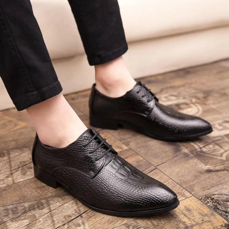 Men's Genuine Leather Oxford Shoes Modern Low Top Pointed Toe Tuxedo Derby Shoes Vintage Leather Lace Up Platform Derby Shoes(Black,8)