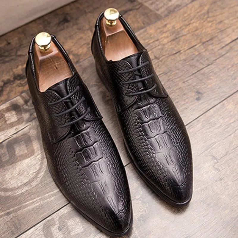 Men's Genuine Leather Oxford Shoes Modern Low Top Pointed Toe Tuxedo Derby Shoes Vintage Leather Lace Up Platform Derby Shoes(Black,8)