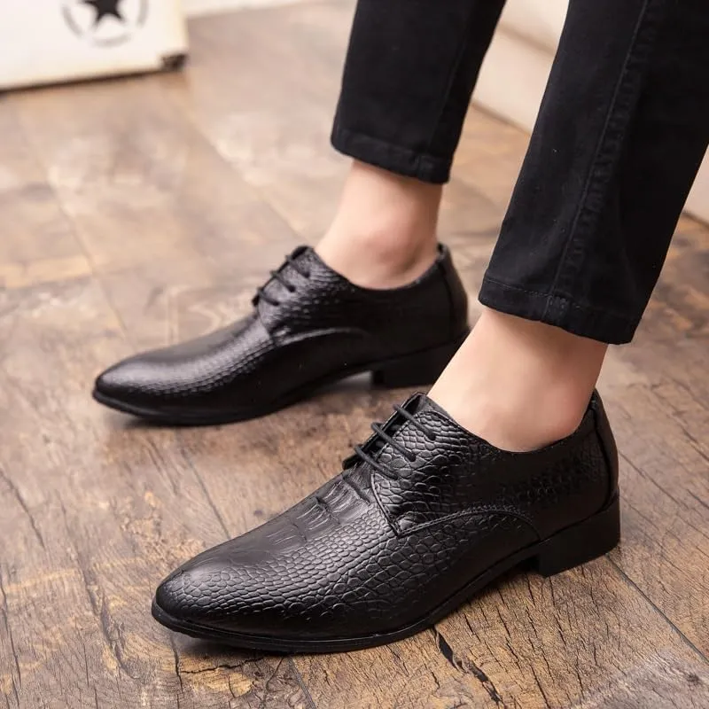 Men's Genuine Leather Oxford Shoes Modern Low Top Pointed Toe Tuxedo Derby Shoes Vintage Leather Lace Up Platform Derby Shoes(Black,8)