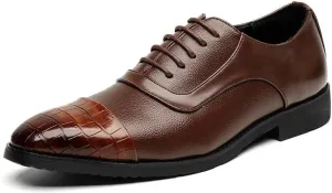 Men's Genuine Leather Oxford Shoes Non-Slip Waterproof Business Formal Derby Shoes Pointed Toe Soft Rubber Sole Dress Shoes(Brown,6.5)