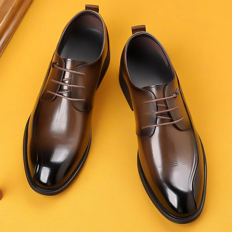 Men's Genuine Leather Platform Oxfords Dress Shoes Fashion Classic Lace Up Leather Low Heels Tuxedo Shoes