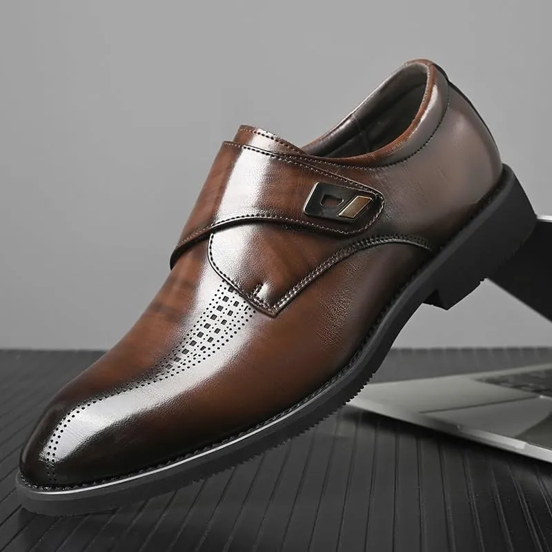 Men's Genuine Leather Platform Slip-On Oxfords Mens Fashion Casual Classic Pointed-Toe Formal Dress Shoes