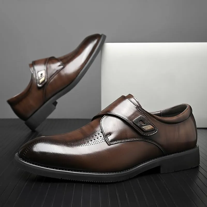 Men's Genuine Leather Platform Slip-On Oxfords Mens Fashion Casual Classic Pointed-Toe Formal Dress Shoes