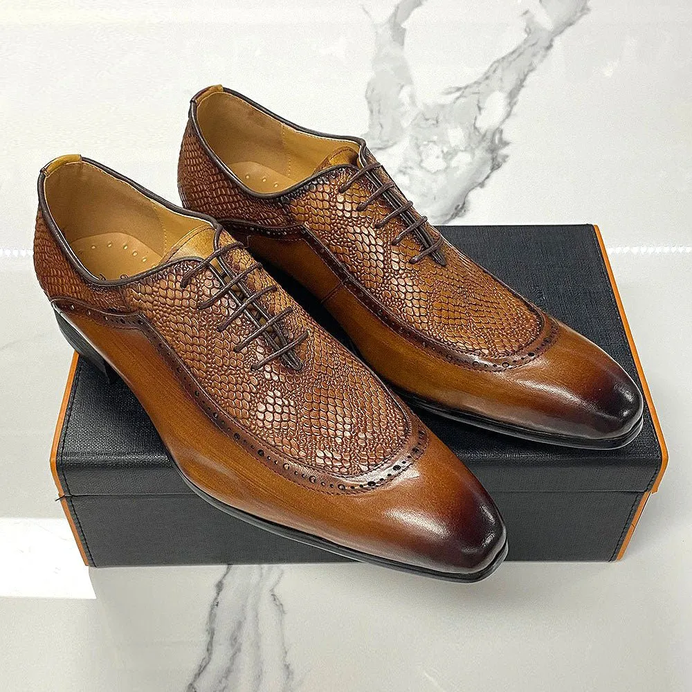 Men's Genuine Leather Snake Embossed Lace-Up Shoes