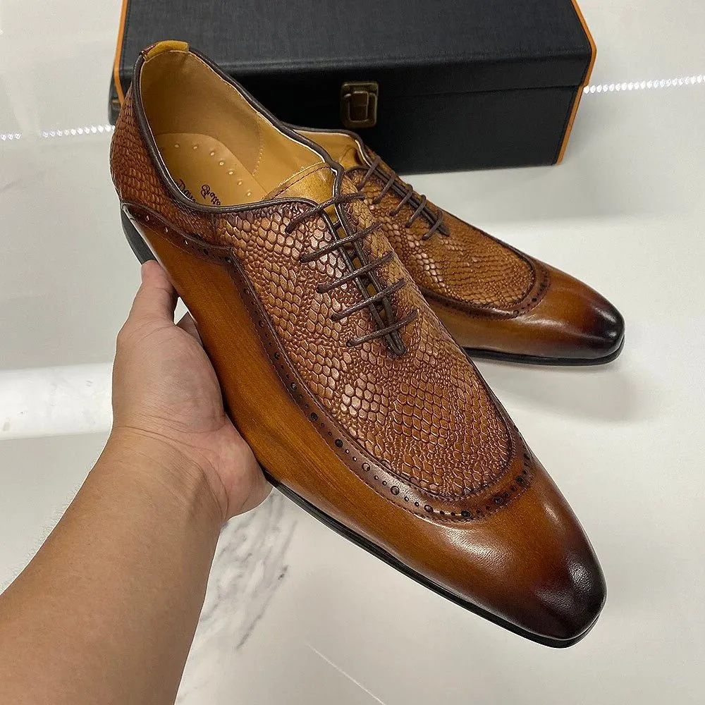 Men's Genuine Leather Snake Embossed Lace-Up Shoes