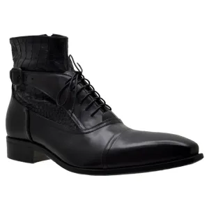 Men's Italian Shoes Jo Ghost 960 Black Leather Print Crocodile Ankle Boots available size 46