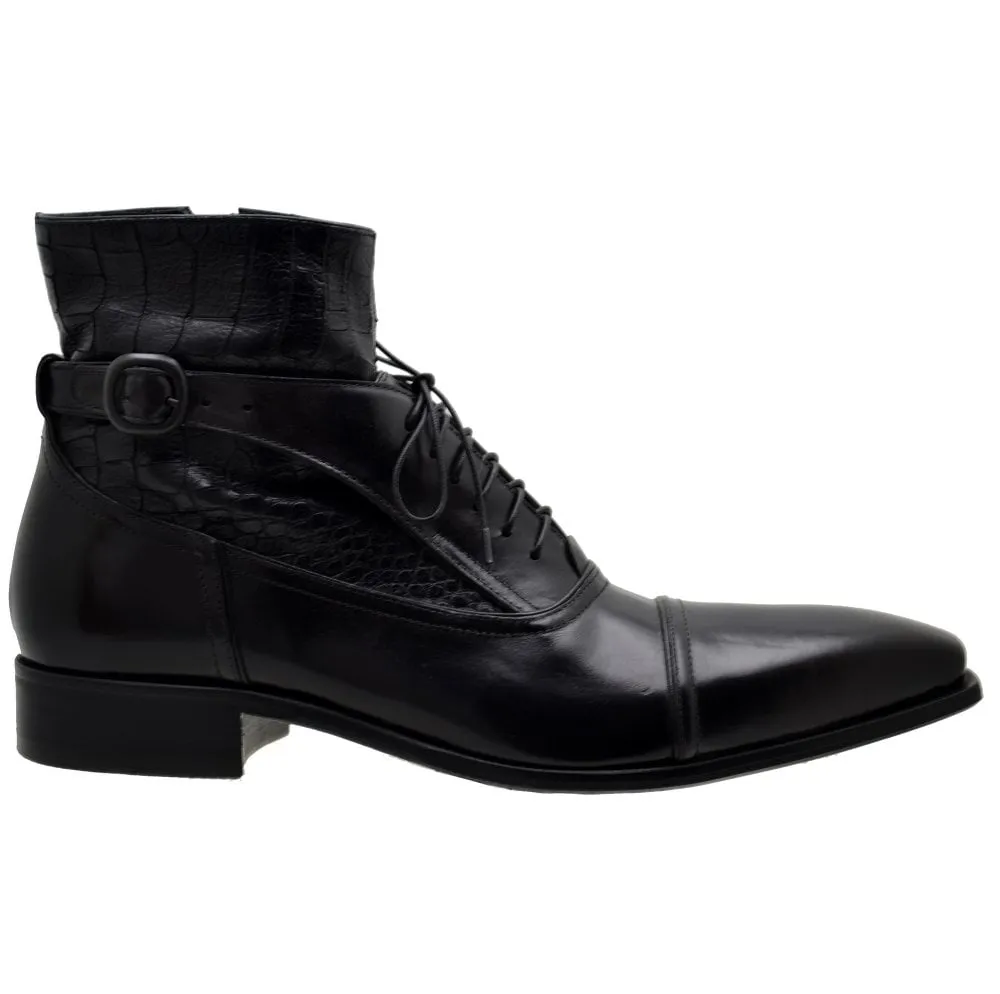 Men's Italian Shoes Jo Ghost 960 Black Leather Print Crocodile Ankle Boots available size 46
