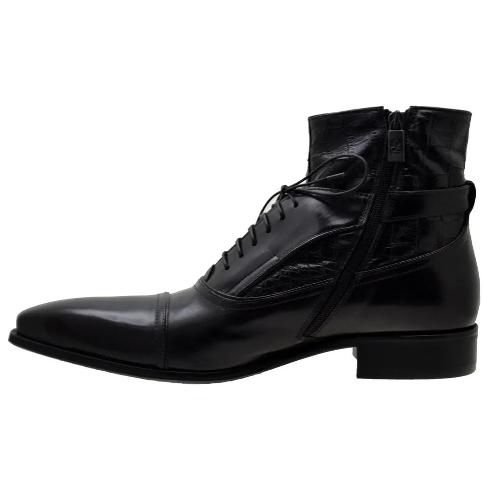 Men's Italian Shoes Jo Ghost 960 Black Leather Print Crocodile Ankle Boots available size 46