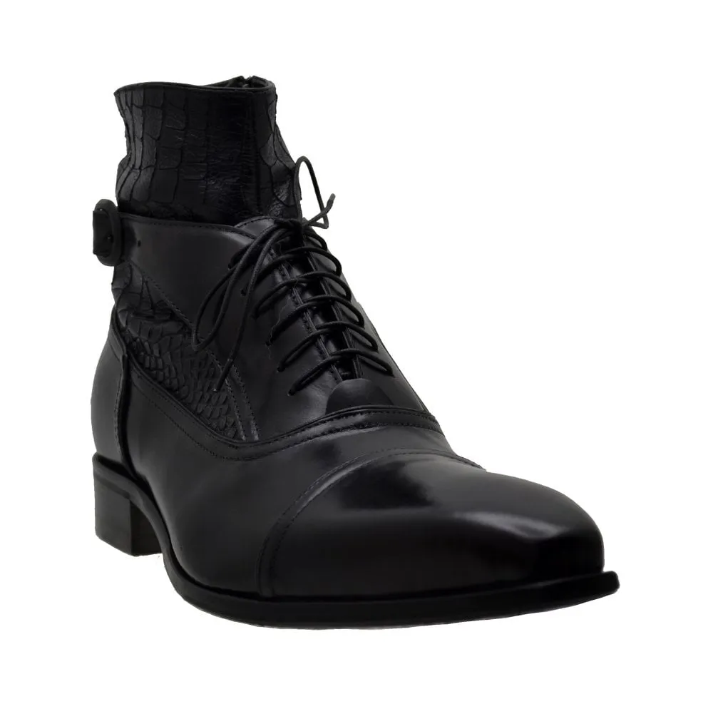 Men's Italian Shoes Jo Ghost 960 Black Leather Print Crocodile Ankle Boots available size 46