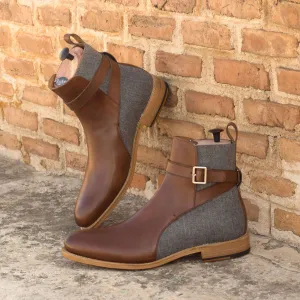 Men's Jodhpur Leather Boots Goodyear Welt Wide Plus Size Grey Brown 3292