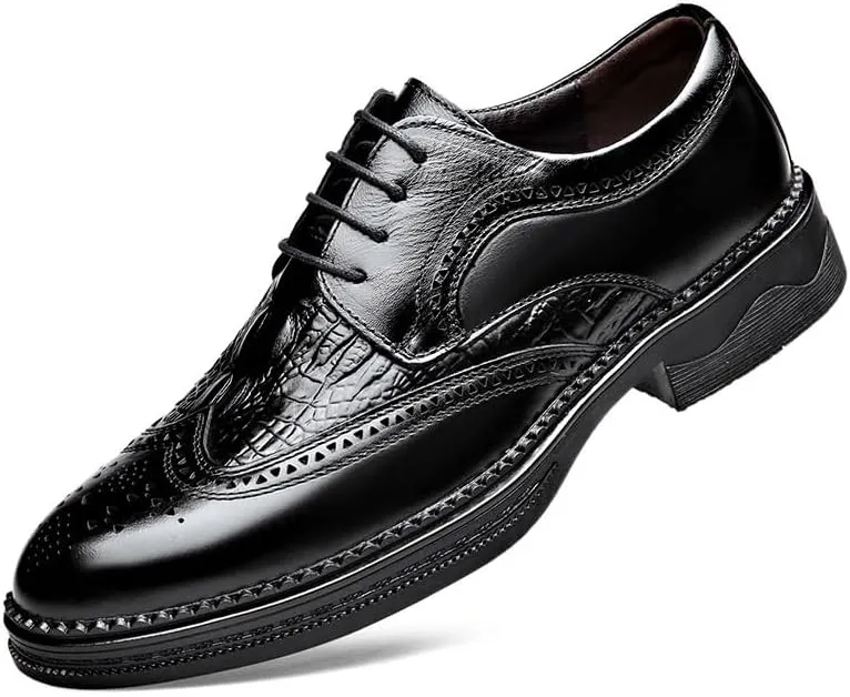 Men's Lace-up Dress Shoes Men Casual Wedding Faux Patent Leather Derby Shoes Comfortable Oxfords Shoes for Men(6.5)