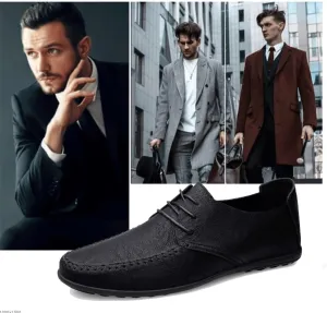 Men’s Leather Dress Shoes - Italian Formal Oxford Shoes for Men, Breathable Moccasins, Black Plus Size, Stylish Dress Loafers