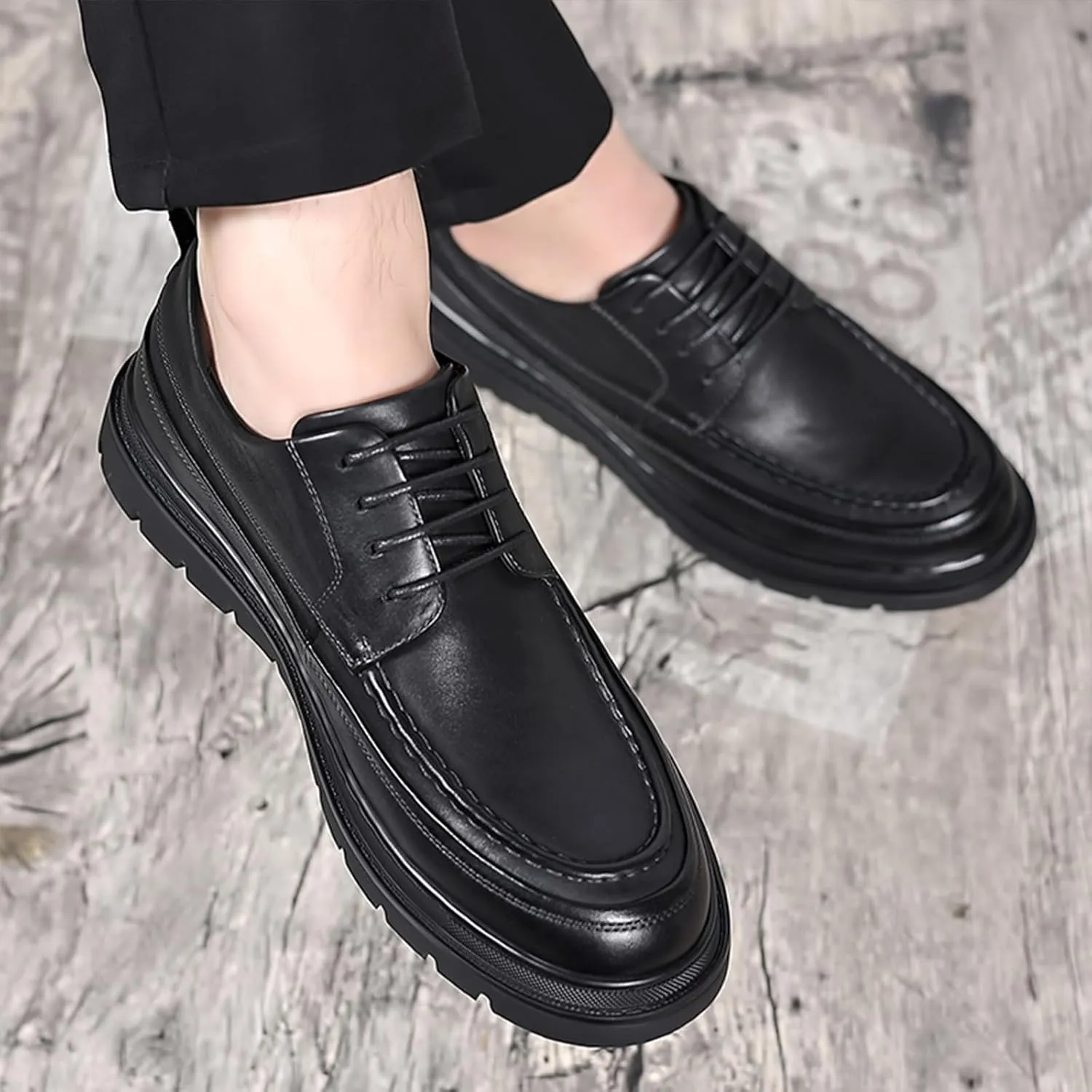 Men's Leather Platform Dress Oxford Shoes Classic Lace Up Non-Slip Formal Business Work Shoes