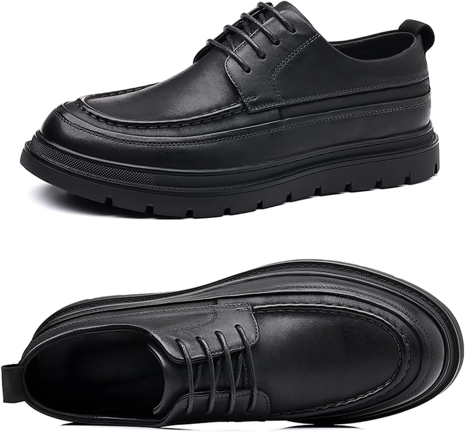 Men's Leather Platform Dress Oxford Shoes Classic Lace Up Non-Slip Formal Business Work Shoes