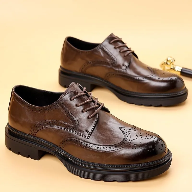 Men's Leather Platform Formal Derby Shoes Classic Lace Up Casual Shoes for Men's Outdoor Activities