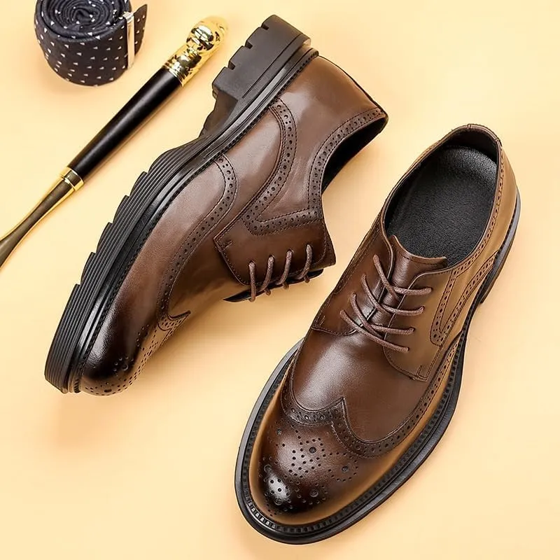 Men's Leather Platform Formal Derby Shoes Classic Lace Up Casual Shoes for Men's Outdoor Activities