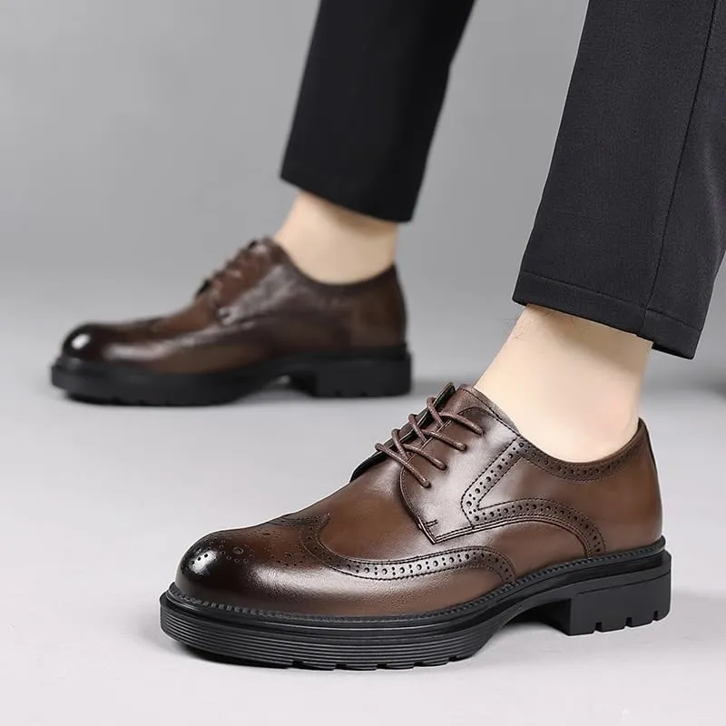Men's Leather Platform Formal Derby Shoes Classic Lace Up Casual Shoes for Men's Outdoor Activities