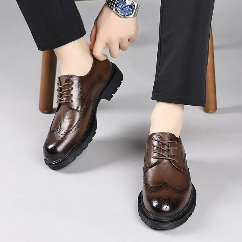 Men's Leather Platform Formal Derby Shoes Classic Lace Up Casual Shoes for Men's Outdoor Activities