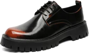Men's Leather Platform Formal Derby Shoes Luxury Round Toe Lug Sole Lace Up Dress Shoes Casual Work Office Business Oxfords