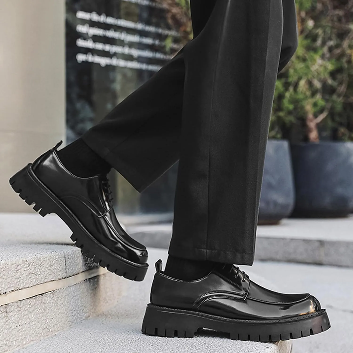 Men's Leather Platform Formal Derby Shoes Luxury Round Toe Lug Sole Lace Up Dress Shoes Casual Work Office Business Oxfords
