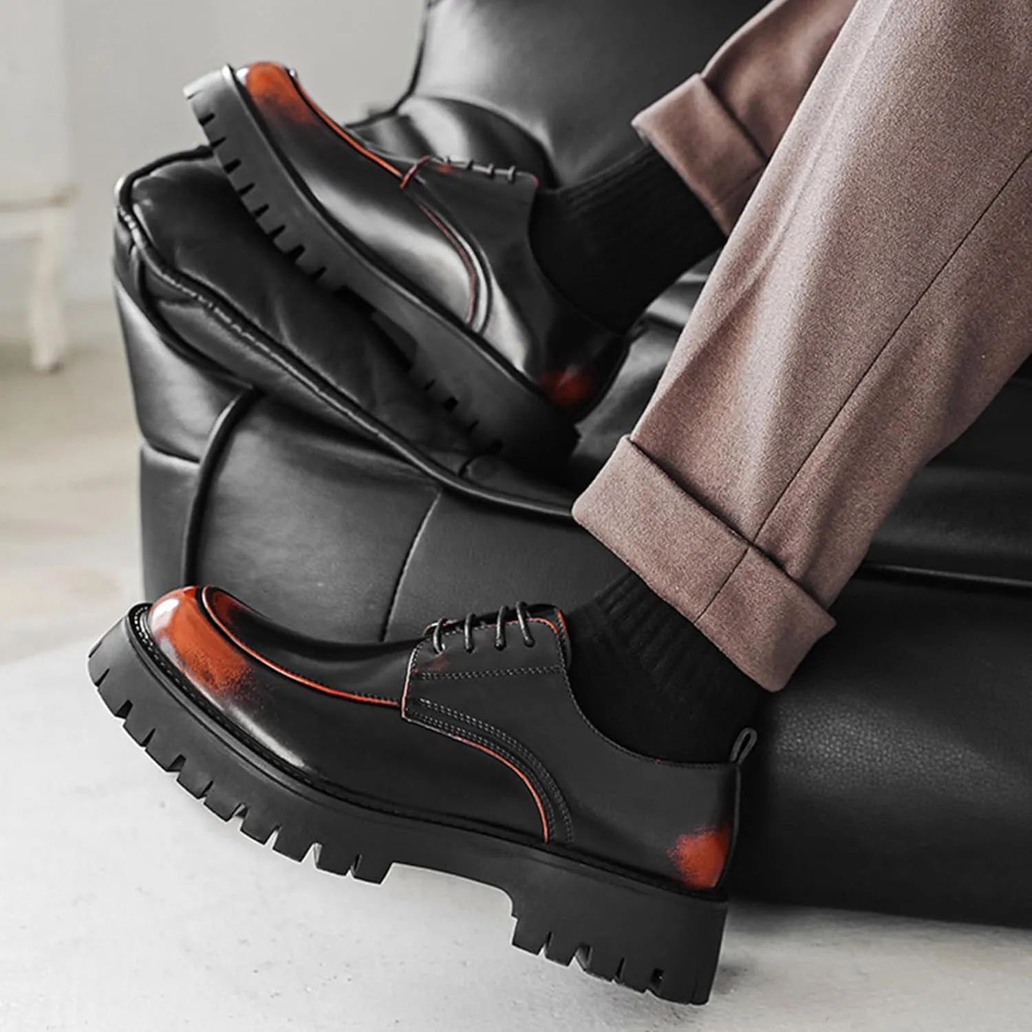Men's Leather Platform Formal Derby Shoes Luxury Round Toe Lug Sole Lace Up Dress Shoes Casual Work Office Business Oxfords