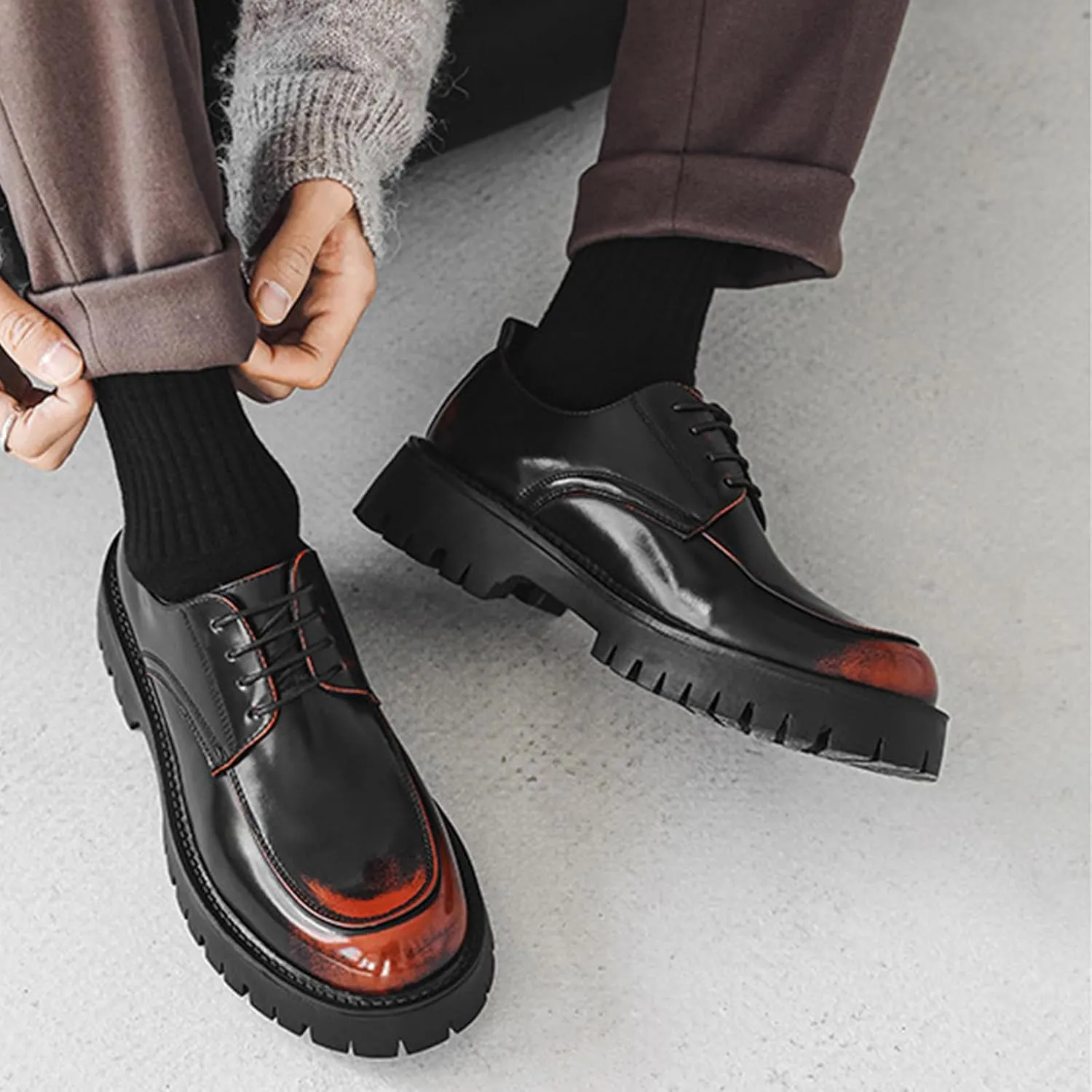 Men's Leather Platform Formal Derby Shoes Luxury Round Toe Lug Sole Lace Up Dress Shoes Casual Work Office Business Oxfords