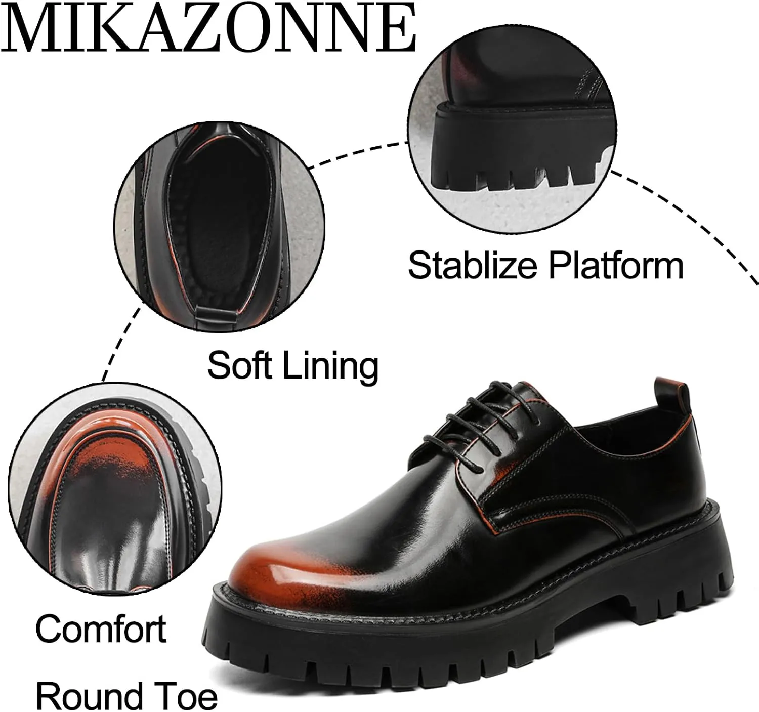 Men's Leather Platform Formal Derby Shoes Luxury Round Toe Lug Sole Lace Up Dress Shoes Casual Work Office Business Oxfords