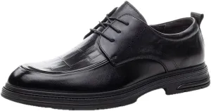 Men's Leather Platform Lace Up Dress Oxford Shoes Casual Round Toe Chunky Heel Slip On Shoes