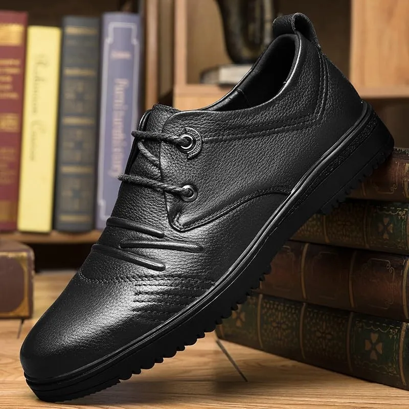 Mens Leather Shoes Casual Luxury Business Wingtip Lace Up Dress Shoes Pointed Toe Classic Formal Business Shoes(Black,8)