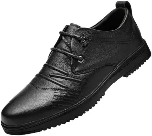 Mens Leather Shoes Casual Luxury Business Wingtip Lace Up Dress Shoes Pointed Toe Classic Formal Business Shoes(Black,8)