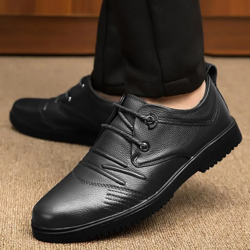 Mens Leather Shoes Casual Luxury Business Wingtip Lace Up Dress Shoes Pointed Toe Classic Formal Business Shoes(Black,9)