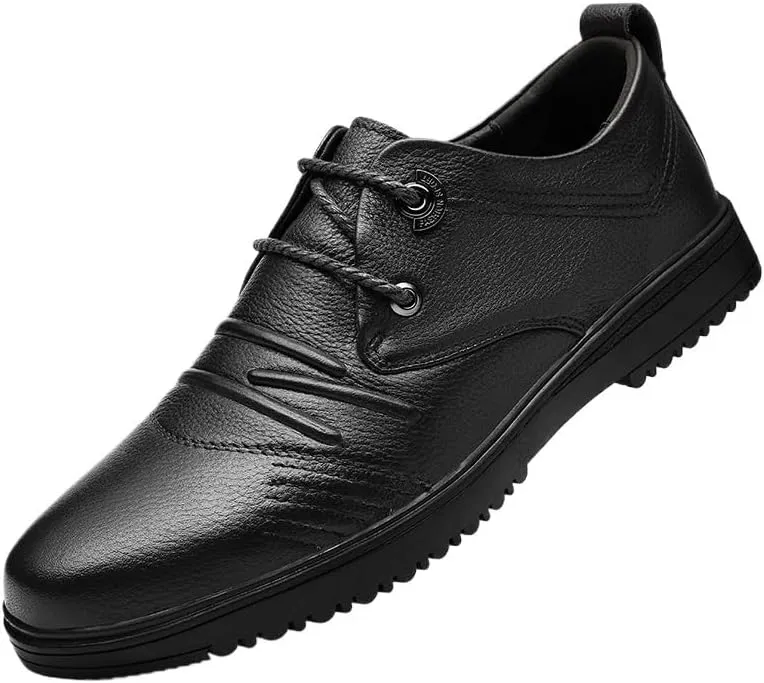 Mens Leather Shoes Casual Luxury Business Wingtip Lace Up Dress Shoes Pointed Toe Classic Formal Business Shoes(Black,9)