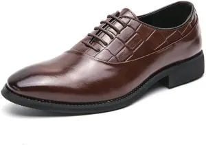 Men's Leather Shoes Retro Pointed Chunky Heel Non-Slip Business Dress Shoes Waterproof Formal Derby Shoes for Men(Brown,11)