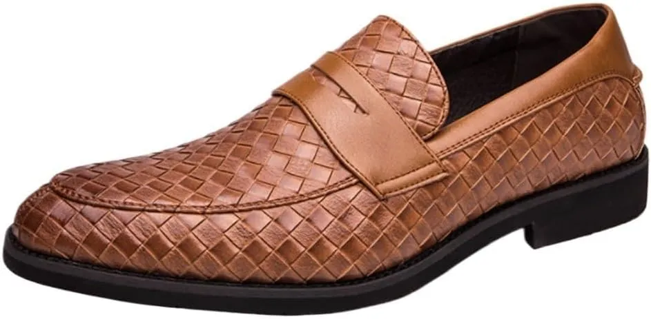Men’s Leather Slip-On Dress Shoes Oxford Formal Business Loafers Round Toe Non Slip Comfortable Shoes for Men Tuxedo Office Wedding