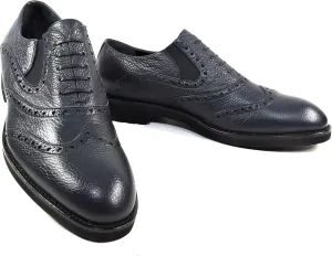 Men's Leather Wingtip Oxford Shoes, Navy Blue, Brogue Design, Comfort Sole, US 10