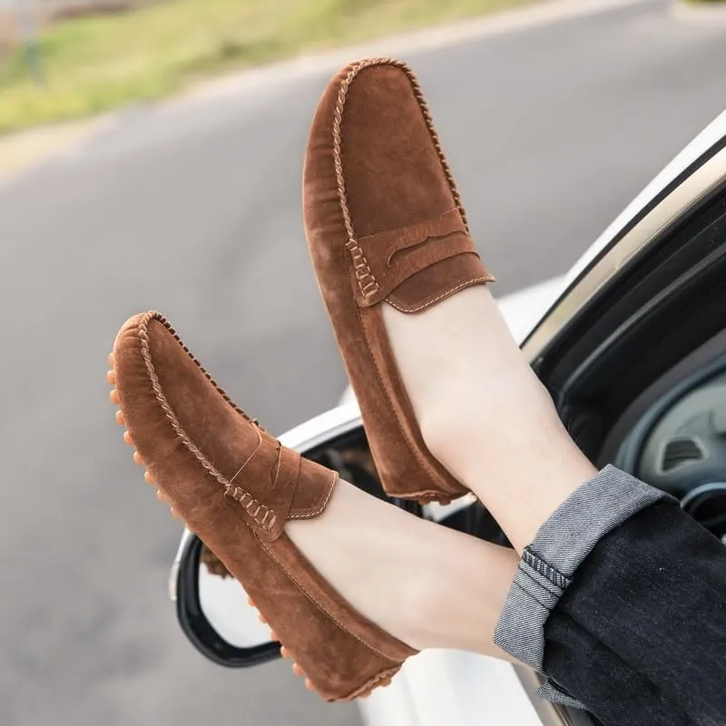 Mens Loafers Round Toe PU Leather Driving Penny Loafers Lightweight Flat Heel Anti-Slip Classic Slip-ons
