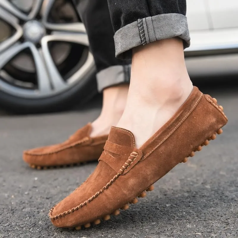 Mens Loafers Round Toe PU Leather Driving Penny Loafers Lightweight Flat Heel Anti-Slip Classic Slip-ons