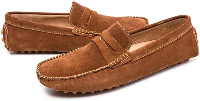 Mens Loafers Round Toe PU Leather Driving Penny Loafers Lightweight Flat Heel Anti-Slip Classic Slip-ons