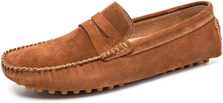 Mens Loafers Round Toe PU Leather Driving Penny Loafers Lightweight Flat Heel Anti-Slip Classic Slip-ons
